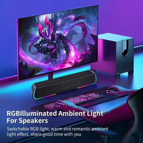 Bluetooth Computer Soundbar Speakers, Rechargeable Gaming Sound Bar with RGB, Support FM Radio/TF Card/AUX/USB Playback, Speakers for Desktop, Laptop, TV, Phone, HD Stereo Loud Sound, Punchy Bass in Saudi Arabia
