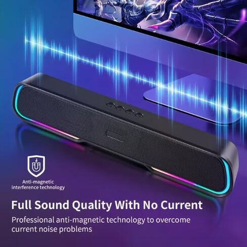 Bluetooth Computer Soundbar Speakers, Rechargeable Gaming Sound Bar with RGB, Support FM Radio/TF Card/AUX/USB Playback, Speakers for Desktop, Laptop, TV, Phone, HD Stereo Loud Sound, Punchy Bass in Saudi Arabia