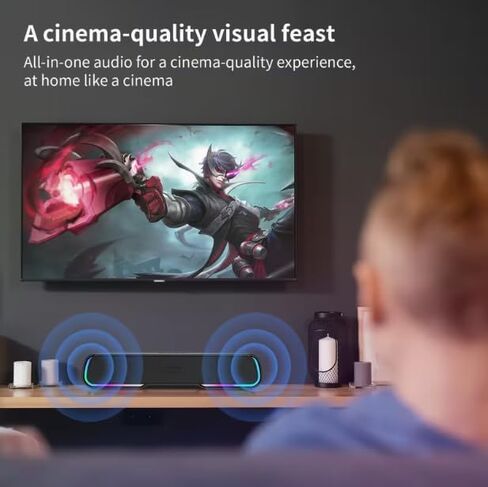Bluetooth Computer Soundbar Speakers, Rechargeable Gaming Sound Bar with RGB, Support FM Radio/TF Card/AUX/USB Playback, Speakers for Desktop, Laptop, TV, Phone, HD Stereo Loud Sound, Punchy Bass in Saudi Arabia