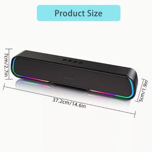 Bluetooth Computer Soundbar Speakers, Rechargeable Gaming Sound Bar with RGB, Support FM Radio/TF Card/AUX/USB Playback, Speakers for Desktop, Laptop, TV, Phone, HD Stereo Loud Sound, Punchy Bass in Saudi Arabia