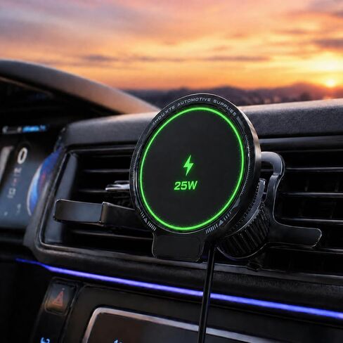 3-in-1 Wireless Charging Car Mount, 25W Magnetic Qi Charger for Phone, Apple Watch and Earbuds, Air Vent Clip, USB-C Cable Included (Black) in Kuwait