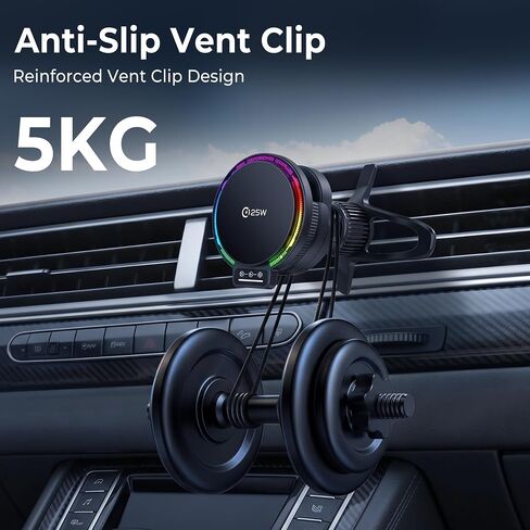 3-in-1 Wireless Charging Car Mount, 25W Magnetic Qi Charger for Phone, Apple Watch and Earbuds, Air Vent Clip, USB-C Cable Included (Black) in Kuwait