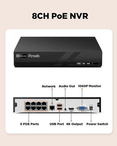 4K 8CH H.265 Network Video Recorder 8 PoE Ports, PA-8NVR in Kuwait