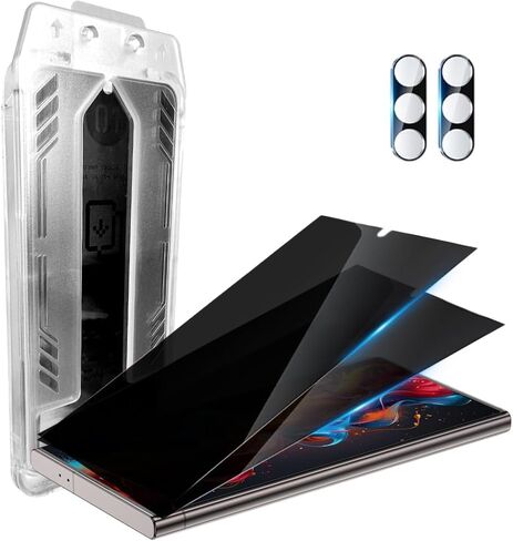for Samsung Galaxy [S25 Plus] Screen Protector Privacy Tempered Glass [Auto Dust Install] Frame [Fit Phone Case] [0.01S Unlock] with Camera Lens Accessories for Samsung Galaxy [S25+] in Saudi Arabia