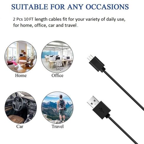 Micro USB Cable, 2 Pack [10FT, 10FT], Fast Charging Cable, High Speed Data Transfer Cable, Android Phone Cable for Samsung Galaxy S7 Edge S6 S5 and More, Trustable, MYFON in Saudi Arabia