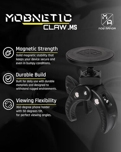 Mob Armor MobNetic Claw .MS MagSafe Compatible Claw Phone Mount – Adjustable Grip for Tubes 0.25‑2", Iron‑Strong Magnetic Hold, 360° Spin & 50° Tilt for Trucks, Work Rigs, Cars & Closed Cabs in Saudi Arabia