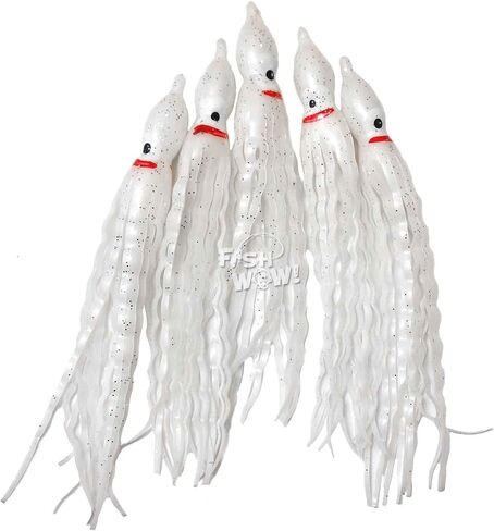 20pcs Fish WOW!® White 5" Squid Skirts 13cm Crinkle Hoochies Wavy Octopus Skirts Fishing Soft Trolling Lures in Saudi Arabia
