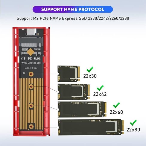 M2 SSD Case M.2 to USB 3.1 Gen 2 10Gbps NVMe SSD Enclosure for NVMe PCIE M Key/ (B+M) Key SSD Hard Disk, M2 SSD Case AC, 500319908A2 in Saudi Arabia