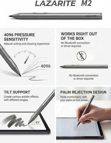 LAZARITE M2 Stylus Pen for Surface/Dell/HP/Lenovo Chromebook, 4-in-1 Protocol (MPP/AES/WGP/USI), 4096 Pressure, Tilt Support, 1000H Battery Digital Pencil in Saudi Arabia