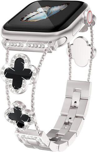 Musk-MSKR Diamond Metal Bands Add Sparkle to Your Watch For Apple Watch Series 11/10/9/8/7/6/5/4/3/2/SE/Ultra Clover Simple and Stylish Compatible with 38mm40mm41mm42mm44mm45mm 46mm49mm Women's Wear in Saudi Arabia