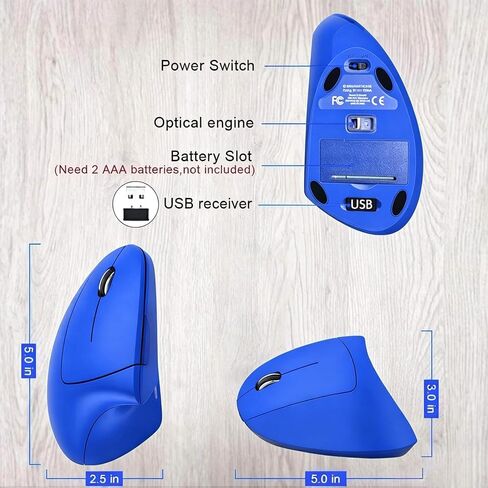 Ergonomic Left-Handed Wireless Vertical Mouse, 2.4G, 3 Adjustable DPI (800/1200/1600), Specially for Left Handers（Color: Blue） in Saudi Arabia