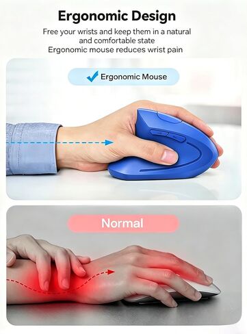 Ergonomic Left-Handed Wireless Vertical Mouse, 2.4G, 3 Adjustable DPI (800/1200/1600), Specially for Left Handers（Color: Blue） in Saudi Arabia