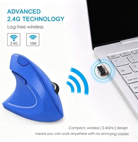 Ergonomic Left-Handed Wireless Vertical Mouse, 2.4G, 3 Adjustable DPI (800/1200/1600), Specially for Left Handers（Color: Blue） in Saudi Arabia