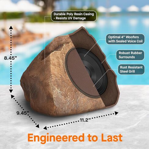 Homewell Outdoor Rock Speaker Solar-Powered Wireless Bluetooth 5.0 Portable Speaker Weatherproof for Patio, Pool, Deck, Yard, Garden and Home (Brown, 2-Pack) in Kuwait