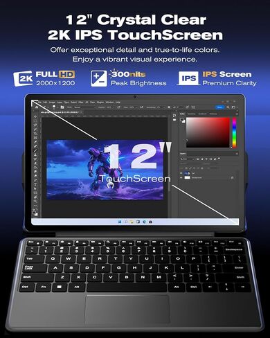 2-in-1 Laptop Tablet, 12" 2K Touchscreen, Intel 6500Y, 12GB RAM 512GB SSD in Saudi Arabia