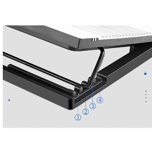 قاعدة تبريد للكمبيوتر المحمول، مروحة LED، رباعية الاتجاه، وحدة تحكم بشاشة LCD، مصدر طاقة، حتى 17 بوصة، حصيرة مضادة للانزلاق، شبكة سوداء in Kuwait