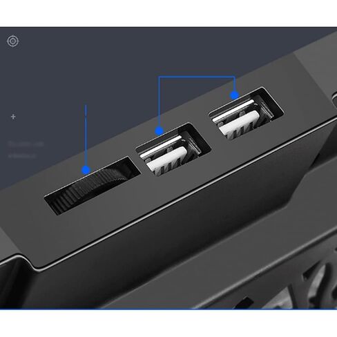 قاعدة تبريد للكمبيوتر المحمول، مروحة LED، رباعية الاتجاه، وحدة تحكم بشاشة LCD، مصدر طاقة، حتى 17 بوصة، حصيرة مضادة للانزلاق، شبكة سوداء in Kuwait