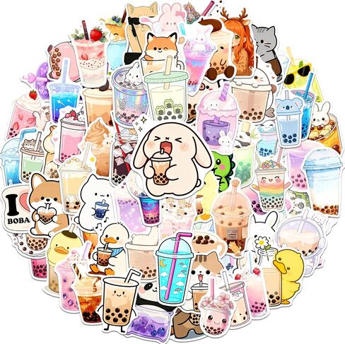 100Pcs Cute Boba Stickers by ROTY Waterproof for Water Bottle Laptop in Kuwait