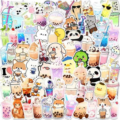 100Pcs Cute Boba Stickers by ROTY Waterproof for Water Bottle Laptop in Kuwait