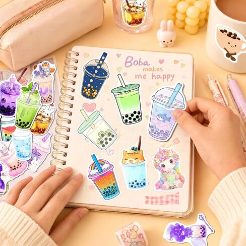 100Pcs Cute Boba Stickers by ROTY Waterproof for Water Bottle Laptop in Kuwait