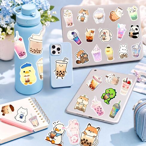 100Pcs Cute Boba Stickers by ROTY Waterproof for Water Bottle Laptop in Kuwait