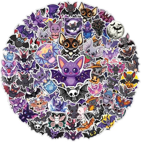 64PCS Cute Bat Stickers – Halloween Bat Vinyl Waterproof Stickers for Kids, Teens, Laptop, Water Bottle, Scrapbook in Saudi Arabia