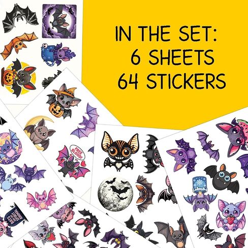 64PCS Cute Bat Stickers – Halloween Bat Vinyl Waterproof Stickers for Kids, Teens, Laptop, Water Bottle, Scrapbook in Saudi Arabia