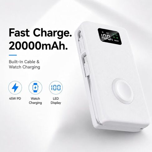 pzoz 20000mAh Portable Charger with Apple Watch Charger, 45W PD Power Bank in Kuwait
