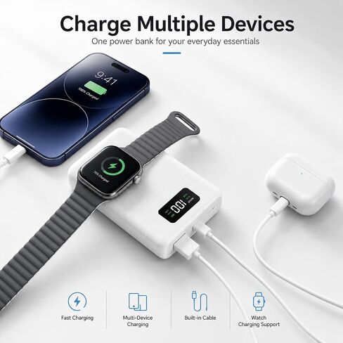 pzoz 20000mAh Portable Charger with Apple Watch Charger, 45W PD Power Bank in Kuwait