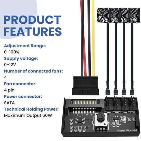 12V 4-Pin PC PWM Cooling Fan Speed Controller with SATA Power Cable in Saudi Arabia