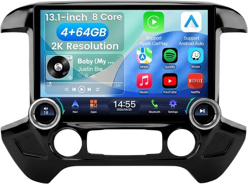 13.1-inch 8 Core 4+64GB Car Radio Stereo with Dual Knobs for Chevy Silverado GMC Sierra 2014-2018, Plug and Play Android 13 Head Unit Wireless CarPlay Android Auto 2K Touch Screen in Saudi Arabia