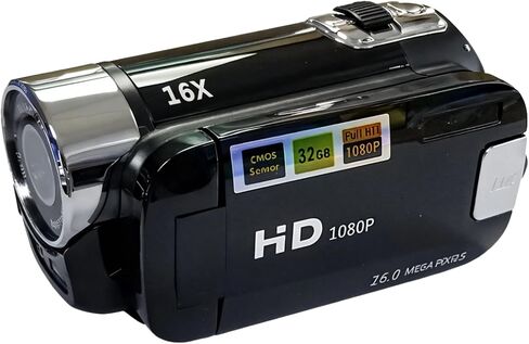 1080P HD Video Camera, Digital Camcorder with 16MP Sensor, 2.7 Inch 270° Rotating LCD Screen, 16X Digital Zoom, Built-in Light, Anti-Shake Function, Ideal for Travel, Family Events, and Parties in Saudi Arabia