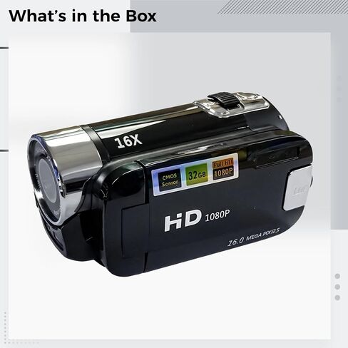 1080P HD Video Camera, Digital Camcorder with 16MP Sensor, 2.7 Inch 270° Rotating LCD Screen, 16X Digital Zoom, Built-in Light, Anti-Shake Function, Ideal for Travel, Family Events, and Parties in Saudi Arabia
