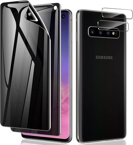 LYWHL [2+2 Pack] for Samsung Galaxy S10 Privacy Screen Protector [Support Fingerprint ID] Anti-Spy Full Adhesive Flexible Film + Camera Lens Glass Protector for Galaxy S10 6.1" in Saudi Arabia