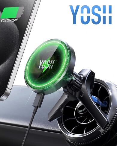 شاحن سيارة YOSH Mag-Safe لسيارة Mercedes Benz/Mini Cooper 2020-23&Countryman، Audi A1، ملحقات سيارة Mercedes Benz، شاحن لاسلكي مغناطيسي للشحن السريع 15 وات لسلسلة iPhone 16 15 14 13 12 in Kuwait