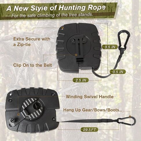 Tomaki Retractable Bow Hoist, 29.5FT Bow & Gear Hoist for Tree Stand, Bow Rope with Crank Handle for Easy Rope Rewinding, Premium Gear Rope, Must Have Accessories for Tree Stand Climbing Safety in Saudi Arabia