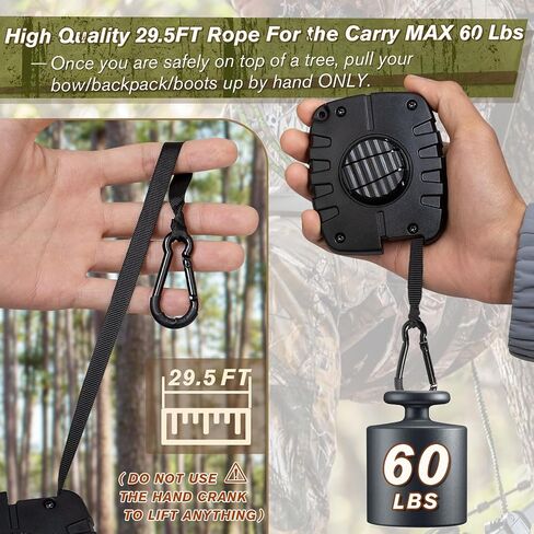 Tomaki Retractable Bow Hoist, 29.5FT Bow & Gear Hoist for Tree Stand, Bow Rope with Crank Handle for Easy Rope Rewinding, Premium Gear Rope, Must Have Accessories for Tree Stand Climbing Safety in Saudi Arabia