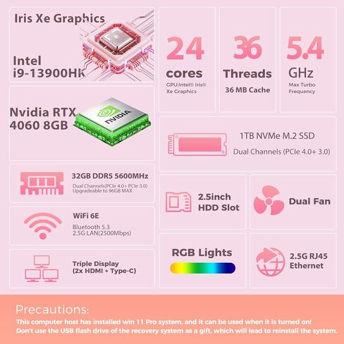 Mini Gaming PC, 13Th Core i9-13900HK丨GeForce RTX 4060 8G, 32GB DDR5 1TB SSD in Kuwait