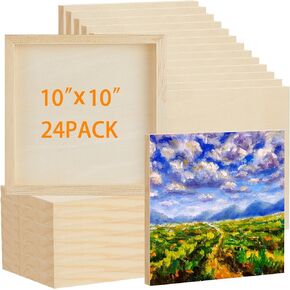 Barydat 24 Pcs Wood Panels for Painting 10" x 8" Unfinished Wood Canvas Board Artist Wall 0.79'' Deep Cradled Wood Canvas Panels for Painting Pouring Arts Craft Painting