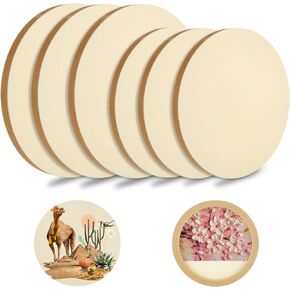 ABuff 6 Pack Unfinished Round Birch Wood Canvas Panels of 2 Sizes 8''and 12''Studio 3/4 ''Deep Wood Canvas Boards for Painting Crafts, Pouring, Arts Use with Oils, Acrylics