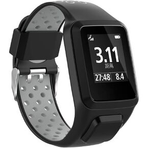 MOTONG لـ Tomtom Adventurer Band - حزام معصم بديل من السيليكون مزدوج اللون لـ Tomtom Adventurer، Tomtom Golfer 2، Tomtom Runner 2/3، Tomtom Spark/ 3 (أسود + رمادي)