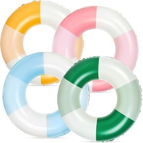jarthenaamcs 4pcs نفخ بركة تعويم 4 ألوان الرجعية مخطط حلقات السباحة أنابيب حمام السباحة للبالغين المراهقين الصيف الشاطئ حزب العازبة، 30 × 14in