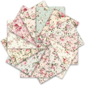 Whaline 12Pcs Spring Cotton Fabric Bundles Pink Vintage Rose Fat Quarters Pastel Floral Quilting Patchwork for DIY Handmade Crafting, 18 x 22 Inch