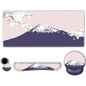 ARTSO Large Mouse Pad and Keyboard Wrist Rest, Ergonomic Mouse Pad with Wrist Support, Non-Slip Desk Mat Protector for Office, Home -Blue Pink Ink Marble