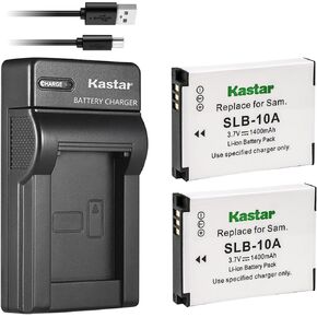 Kastar Battery (X2) & Slim USB Charger for Samsung SLB-10A JVC BN-VH105 and Digimax ES55 ES60 EX2F L100 L110 L210 L310W M100 PL50 PL51 PL55 PL60 PL65 PL70 WB250F WB500 WB700 WB750 WB800F WB850F WB2100