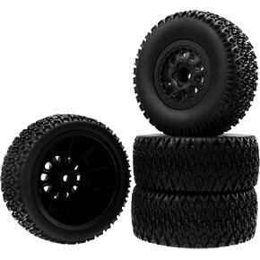 4PCS 1/10 Short Course Truck Tires & Wheels Plastic Rims OD109mm Compatible with Traxxas Slash 2WD/4WD Losi Tenacity HPI Redcat Blackout Tamiya Kyosho 1/10 RC Short Course Truck,10-Holes