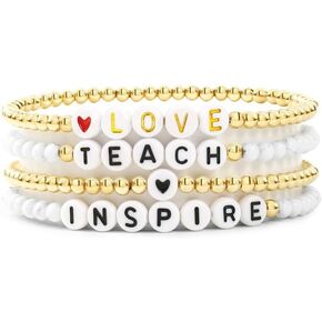 Teacher Gifts Bracelets Stretch for Women Polymer Clay Stackable Charm Agate black Beads Teacher Appreciation Gifts