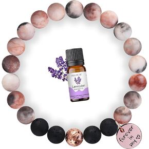 zenfulstone Pink Jasper Lava Rock Bracelet with Lavender Essential Oil, Rose Gold Yoga Meditation Bracelet, Relaxing - Calming Aromatherapy Diffuser Bracelet for Women Forever in My Heart Charm