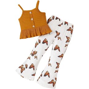 Floerns Toddler Girl's 2 Piece Outfit Ruffle Camisole Tops and Flared Leg Pants Set