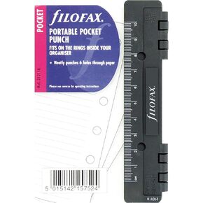 Filofax Organizer Accessory, Portable Hole Punch, 5.125'' x 3.312'', Black, Pocket Size (B210118)